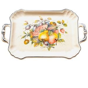 Vintage Bassano Italy Painted Ceramic Platter with handles. Colorful fruit motif